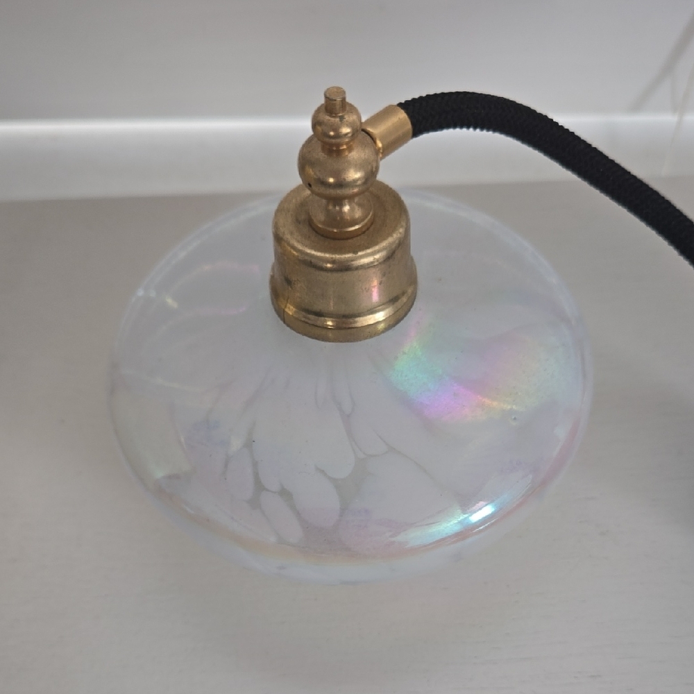Vintage Iridescent Glass Perfume Atomizer with Gold Accents